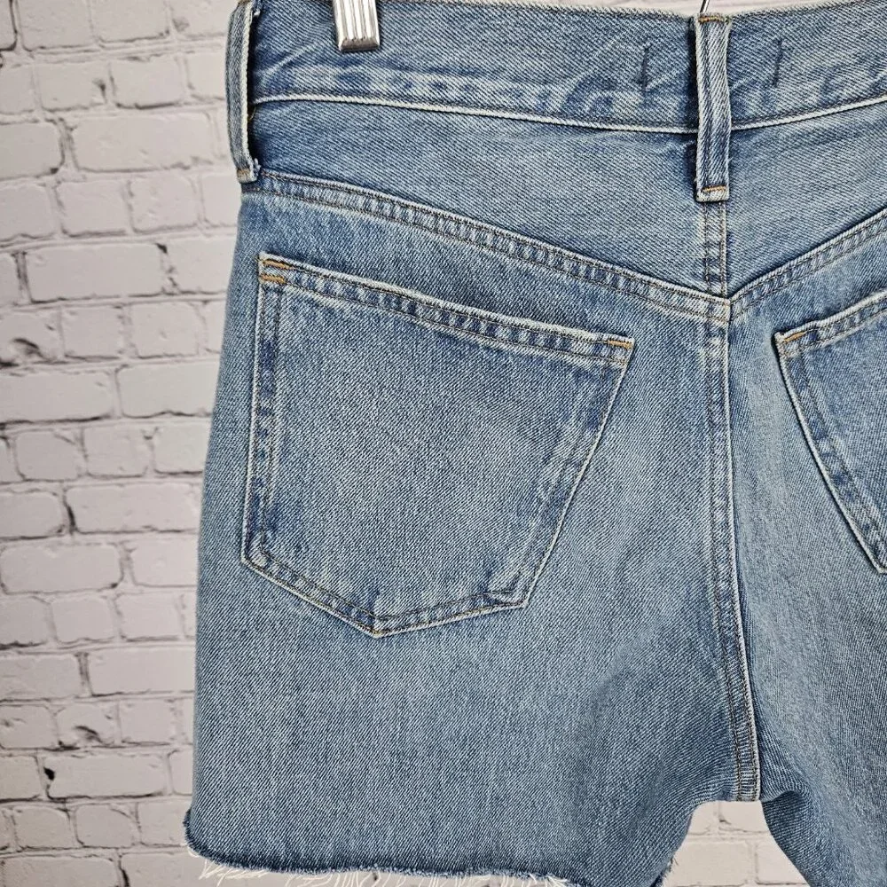 Madewell Blue Relaxed Mid-Length Denim Shorts High Rise Raw Hem 25 (29x5) - Picture 7 of 11